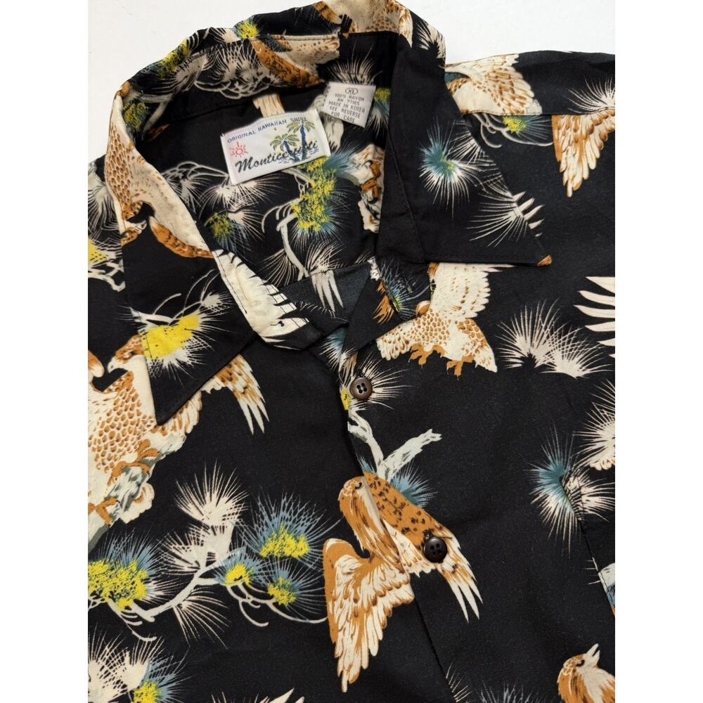 Monticello Hawaiian Shirt Mens XL Black Bird Print Rayon Short Sleeve Aloha - Picture 4 of 10